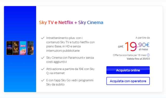 Sky TV Netflix e Sky Cinema attivazione