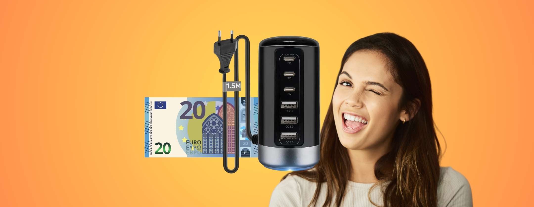Crolla a 27,92€ per il super caricatore multiplo 220W e 6 porte per Crolla a 27,92€ per il super caricatore multiplo 220W e 6 porte per