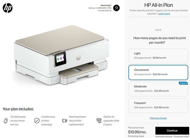 Il configuratore del servizio HP All-In Plan