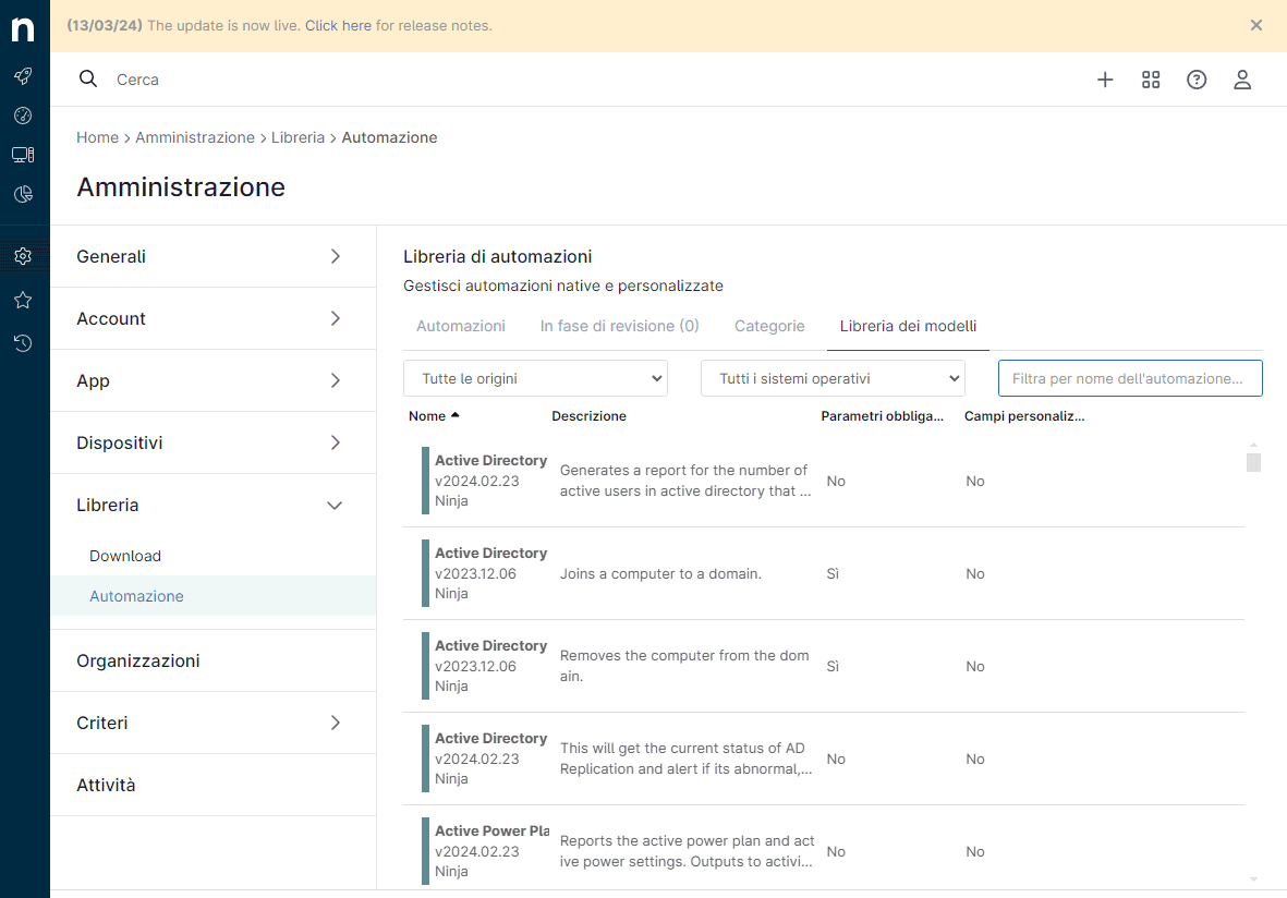 Importazione script da modello con NinjaOne