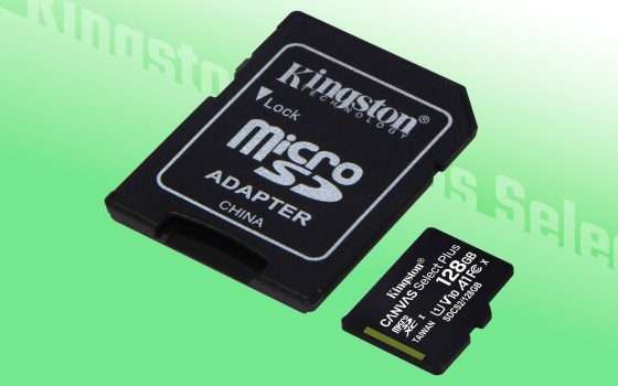 Kingston, microSD 128GB+adattatore: PREZZO STRACCIATO 11€