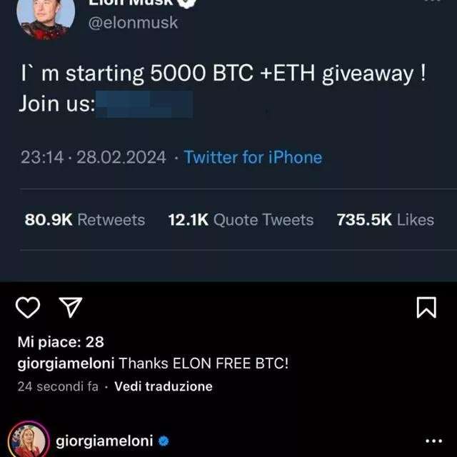 Il post pubblicato attraverso l'account Instagram di Giorgia Meloni dopo la violazione