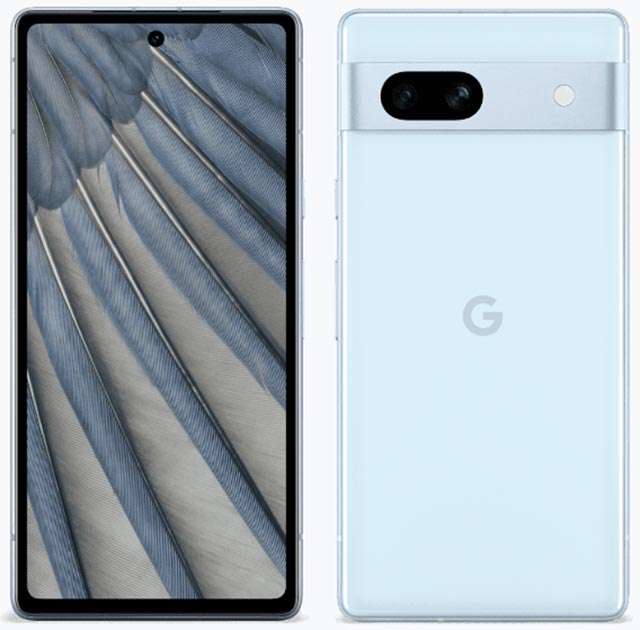 Lo smartphone Pixel 7a di Google nella colorazione Celeste