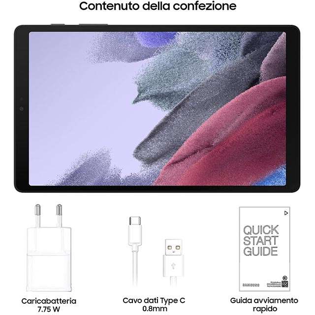 Samsung Galaxy Tab A7 Lite: il contenuto della confezione