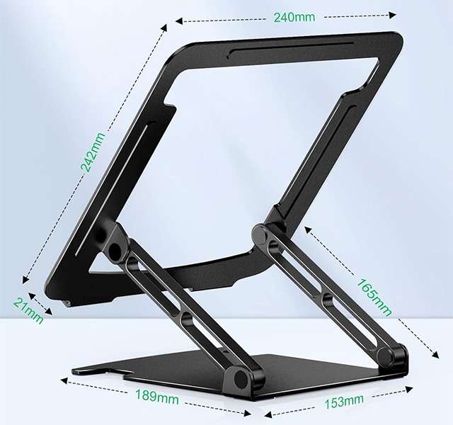 Le dimensioni del supporto in alluminio di Glangeh per il PC portatile