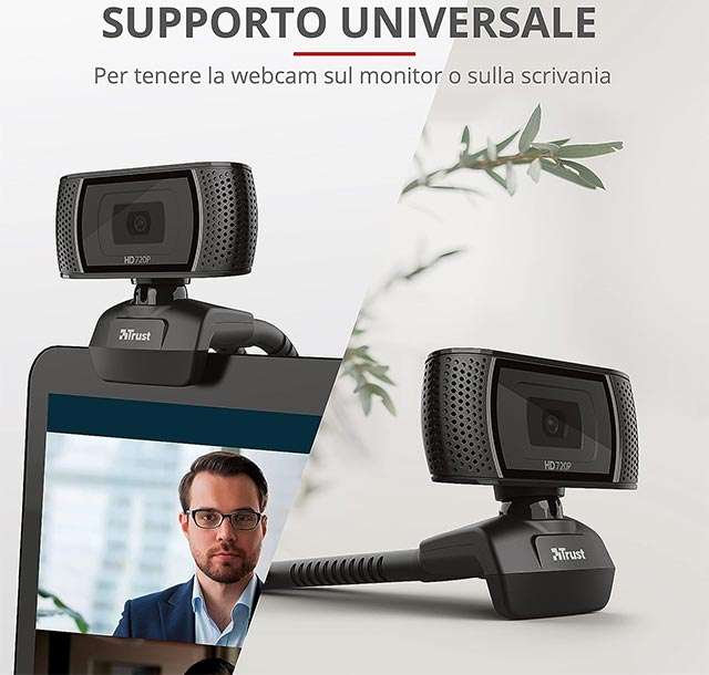 Trust Trino, webcam HD con microfono e supporto universale