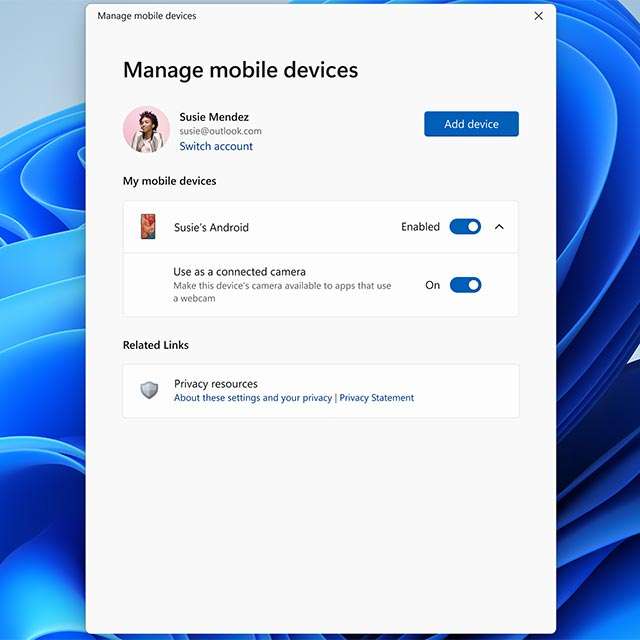 Windows 11 permette di utilizzare lo smartphone come webcam per il PC con l'applicazione Collegamento a Windows
