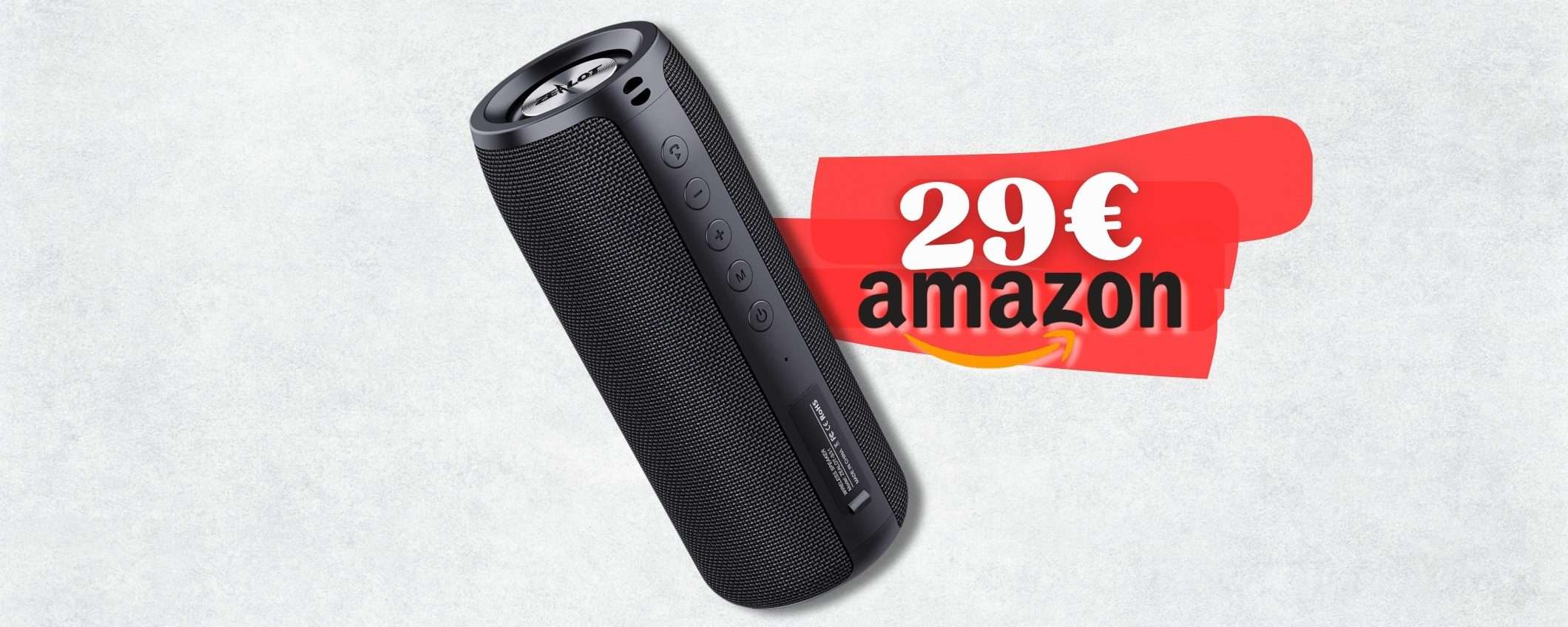 Cassa Bluetooth 20W con audio a TUTTO TONDO e 30h di energia (29€)