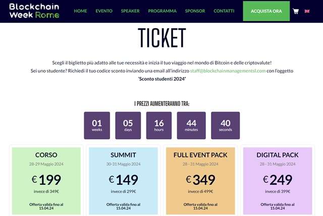 blockchain week rome biglietti