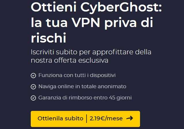L'offerta per la VPN di CyberGhost