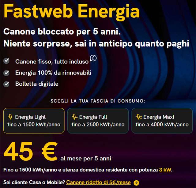 L'opzione Light di Fastweb Energia, la più economica