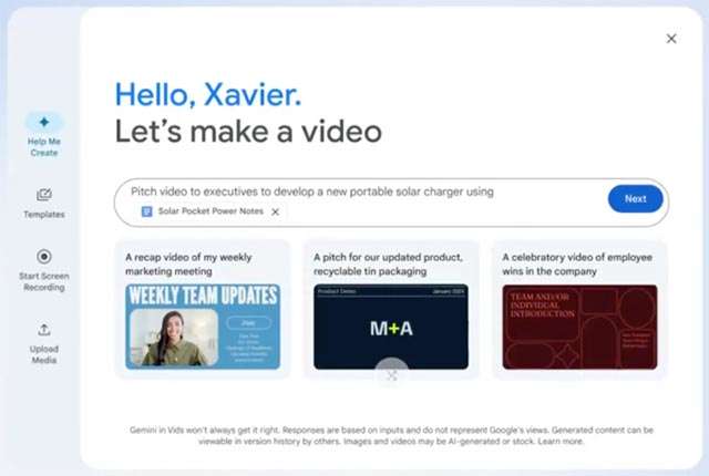 L'interfaccia di Google Vids per la creazione dei video con l'IA generativa
