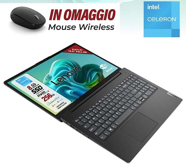 Lenovo V15 è il notebook più venduto su Amazon e regala un mouse wireless
