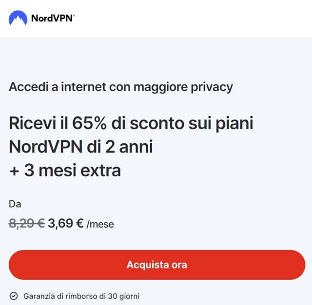 nordvpn 65 per cento di sconto privacy