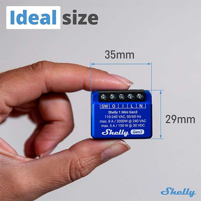 Shelly Plus 1 Mini Gen3: le dimensioni del relè Wi-Fi