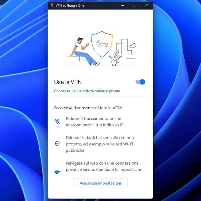 L'applicazione della VPN di Google One su Windows