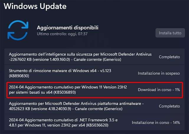Il nuovo aggiornamento KB5036893 per Windows 11 è il Patch Tuesday di aprile 2024