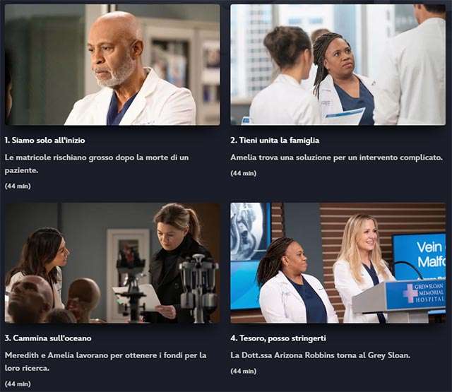 Gli episodi di Grey's Anatomy 20 in streaming su Disney+