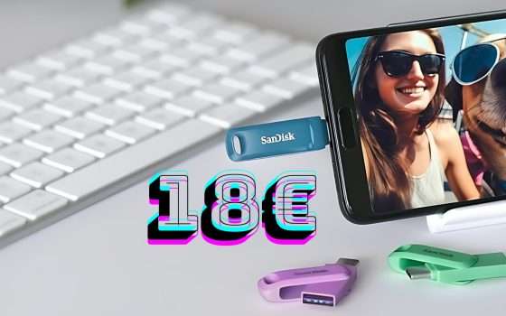 PenDrive 128GB SanDisk 2 in 1 Type C e USB A a soli 18€