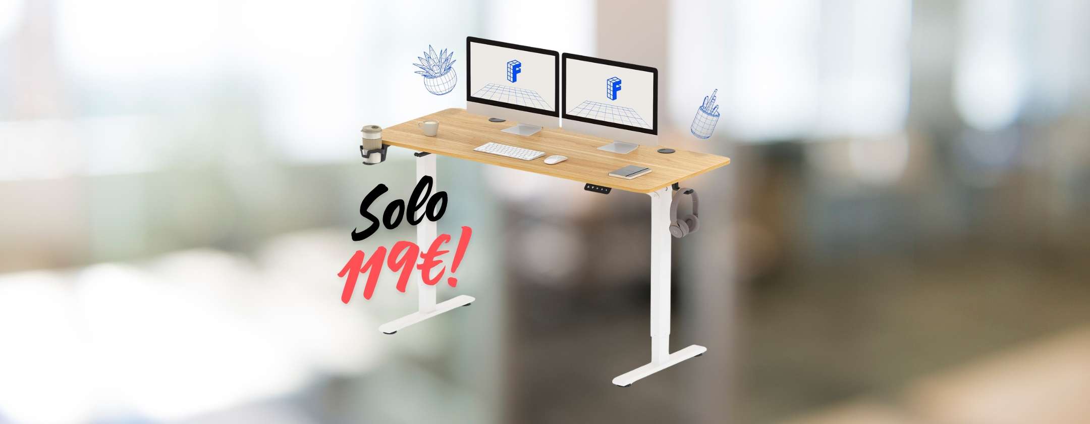 Scrivania Elettrica Regolabile In Altezza Bush Furniture Energize - Bianca, 140 X 60 Cm, Motorizzata Con 4 Programmi