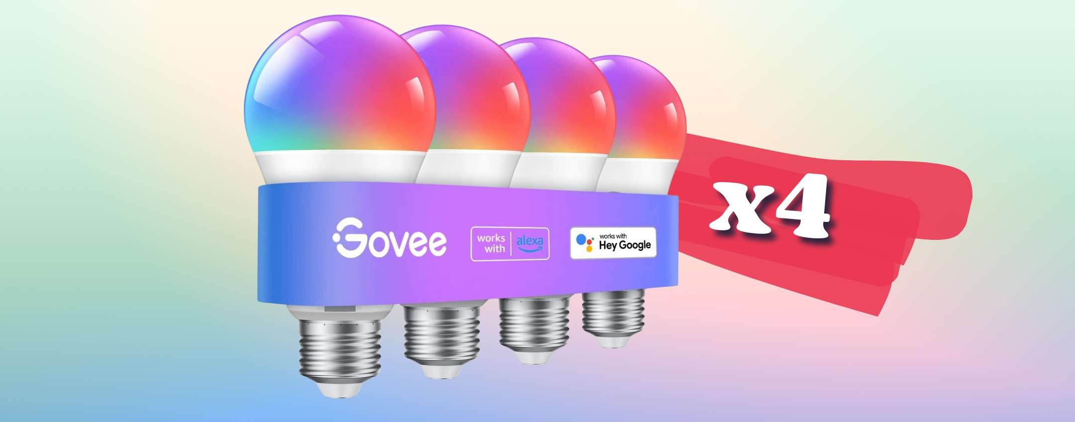 Lampadine Govee, pacco da 4pz per illuminazione SMART Google e Alexa