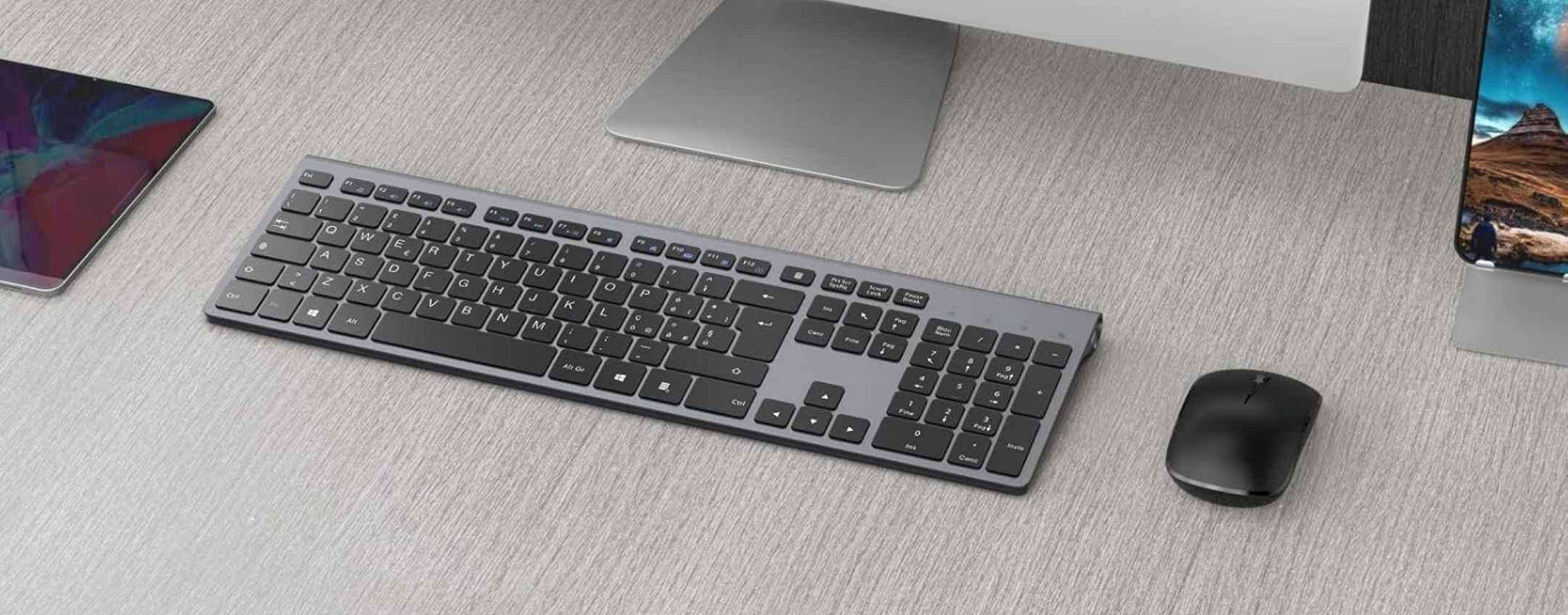 Hama Set Tastiera E Mouse Wireless 2,4 GHz - Tastiera Silenziosa QWERTY Spagnolo + Mouse Ottico 1600 DPI - Ricevitore USB Nano - Batterie Incluse