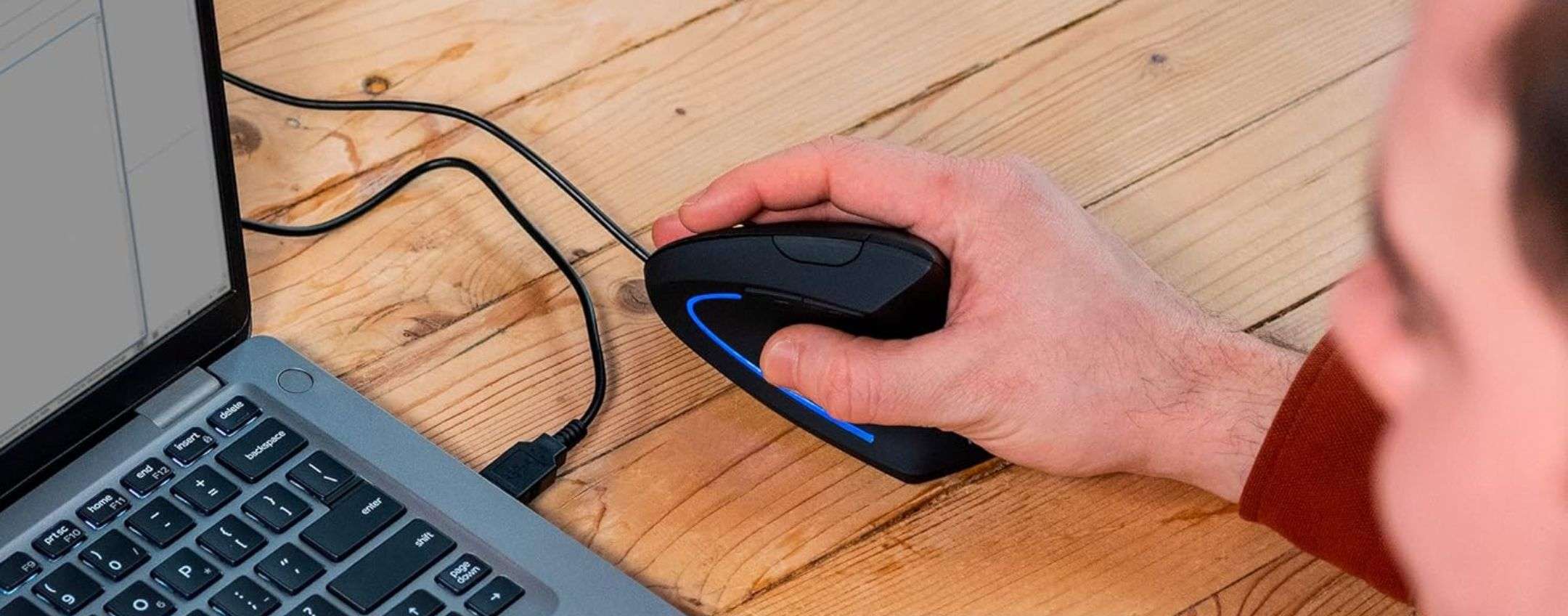 Mouse Verticale Cablato SUNGOOYUE Per Mano Sinistra - Ergonomico, Cavo USB, 3 Pulsanti Personalizzabili, Sensore Ad Alta Precisione