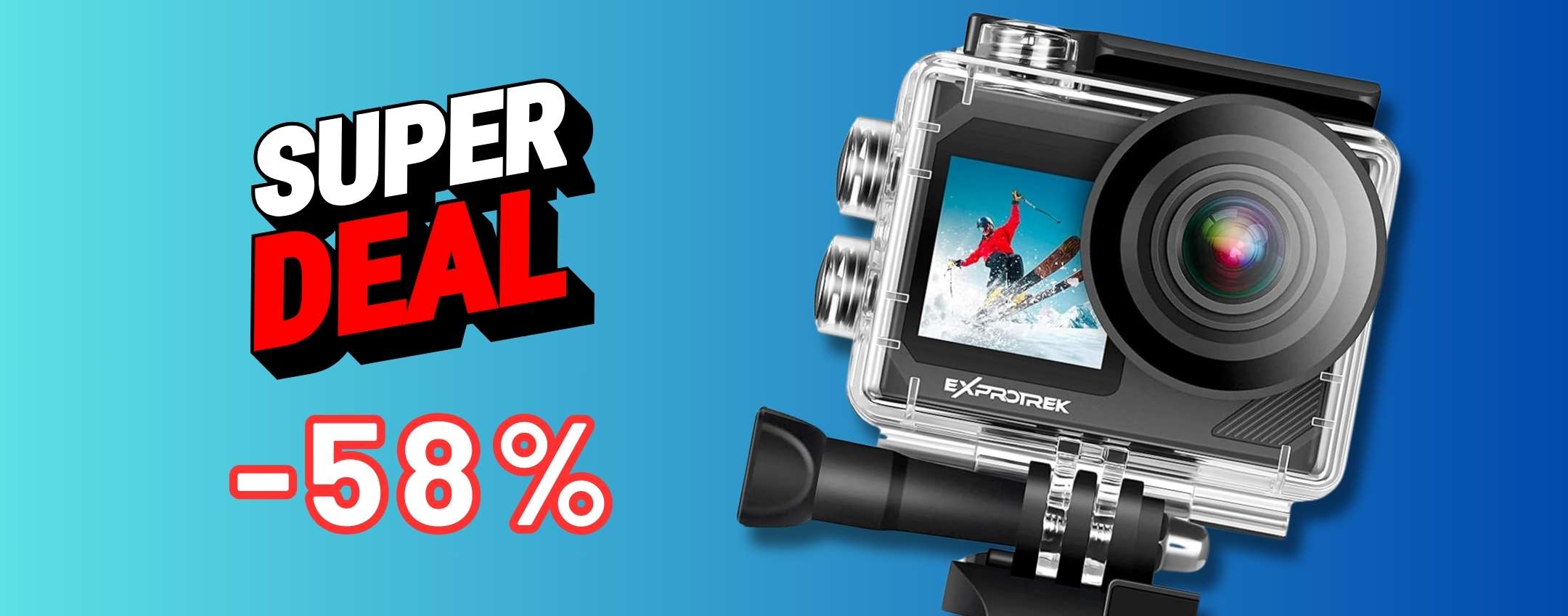 Exprotrek Action Cam con kit completo: sconto 58% su Amazon è l’affare
