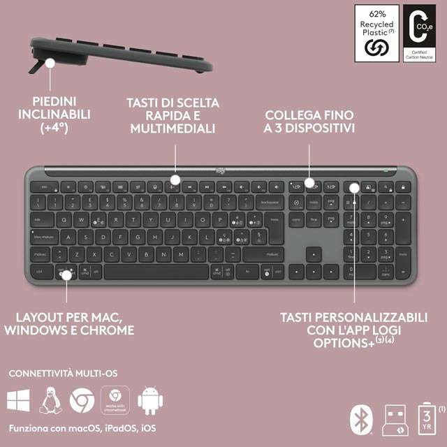 Le caratteristiche della tastiera wireless Logitech Signature Slim K950