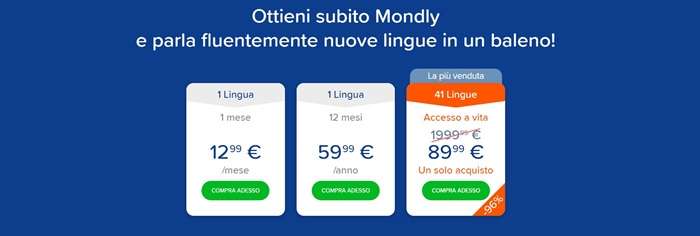 L’offerta a vita di Mondly per imparare una nuova lingua