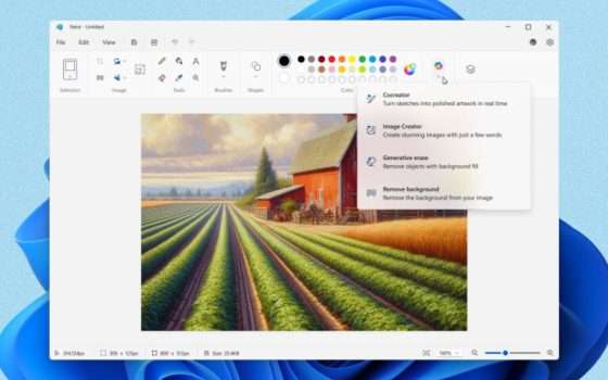 Microsoft Paint: arriva il pulsante Copilot con strumenti AI