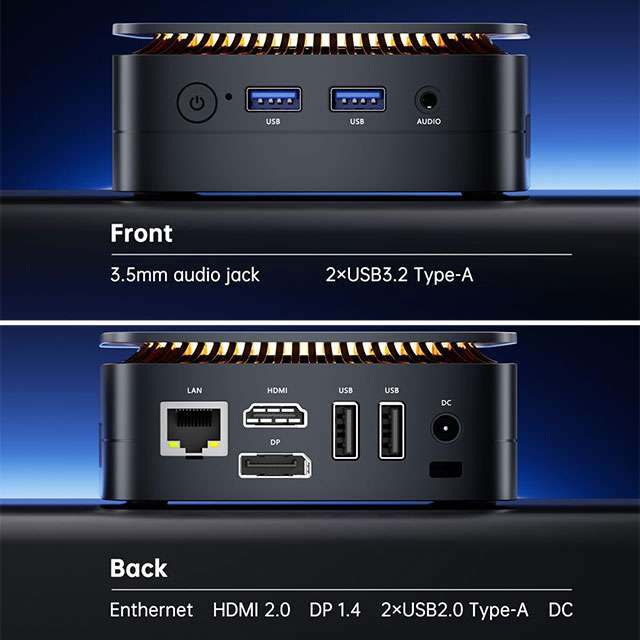 NiPoGi E1: le porte di connessione presenti sul Mini PC