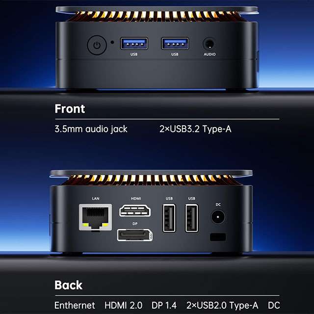 NiPoGi E1: le porte di connessione presenti sul Mini PC
