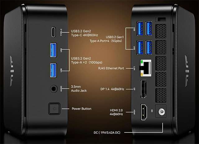 NiPoGi E3B: le porte di connessione presenti sul Mini PC