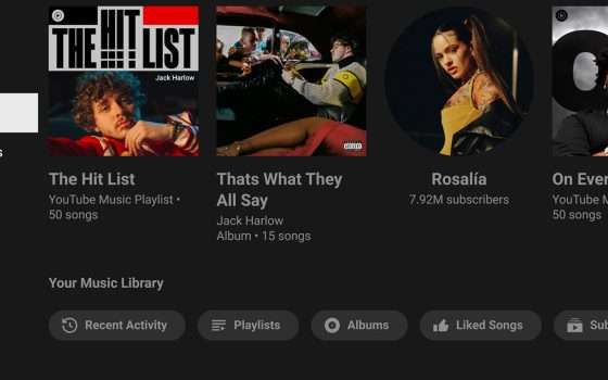 YouTube su Android TV, i testi delle canzoni dei video musicali