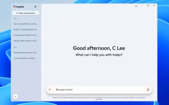 Microsoft rilascia app Copilot nativa per Windows 11