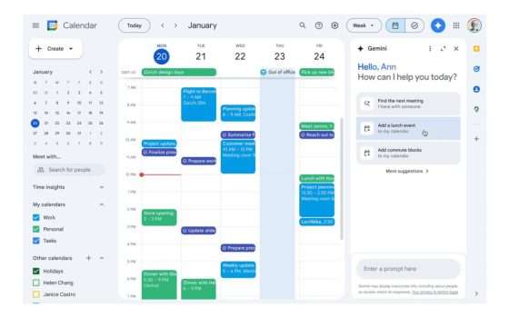 Google Calendar, nuovo pannello Gemini per gestire l'agenda
