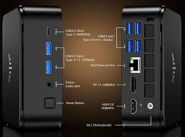 NiPoGi E3B: le porte di connessione presenti sul Mini PC