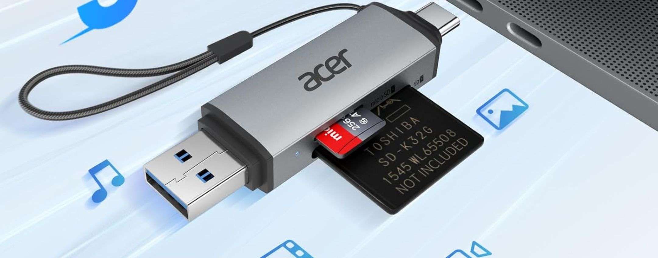Lettore di schede SD Acer portatile: meno di 10 euro in offerta Amazon