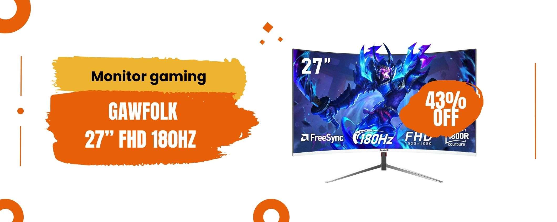 Monitor gaming curvo 27” FHD 180Hz in offerta a tempo su Amazon