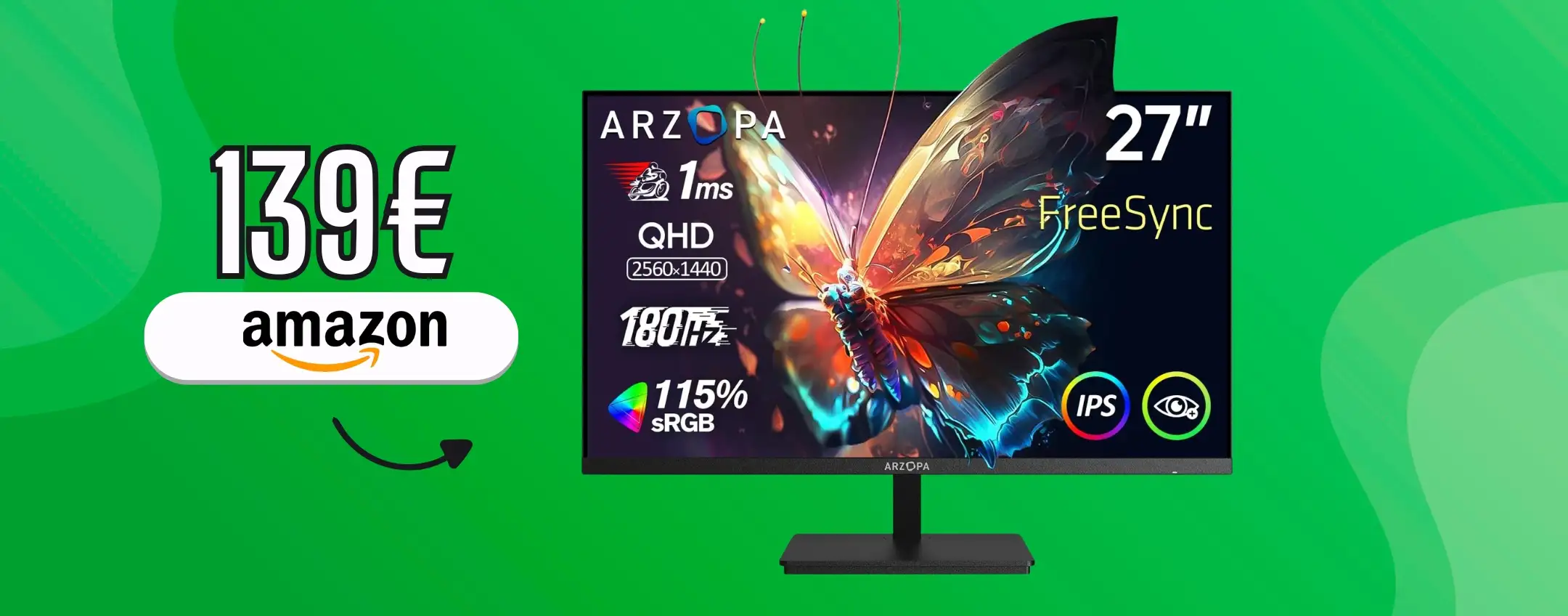 Monitor Gaming 27 pollici 180Hz e qualità 2K: a soli 138€ è affare
