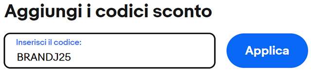 Il codice sconto BRANDJ25 su eBay