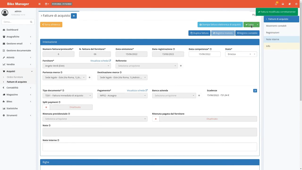 Negozio biciclette: fatturazione e movimentazione magazzino