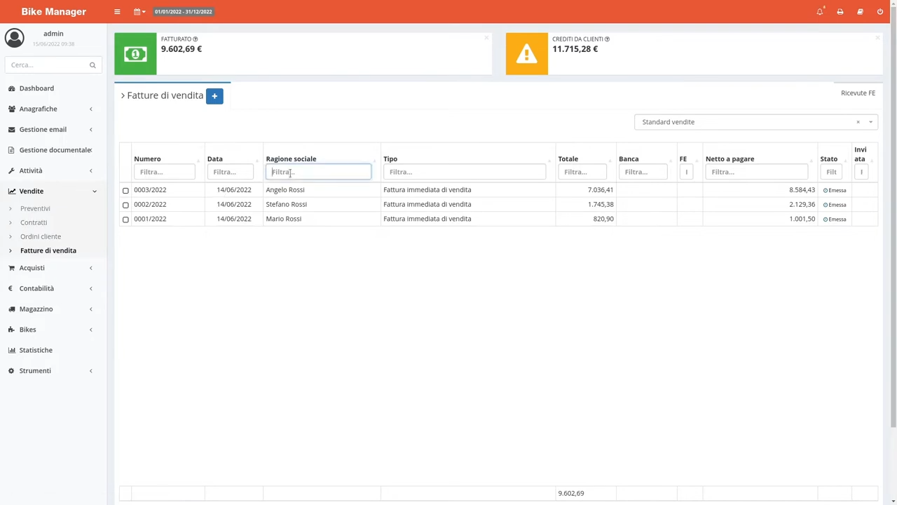 Gestione vendite e fatture negozio biciclette