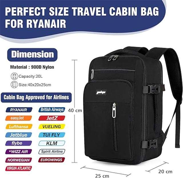 Lo zaino da 40x20x25 cm di YOKGO per Ryanair e compagnie aeree low cost