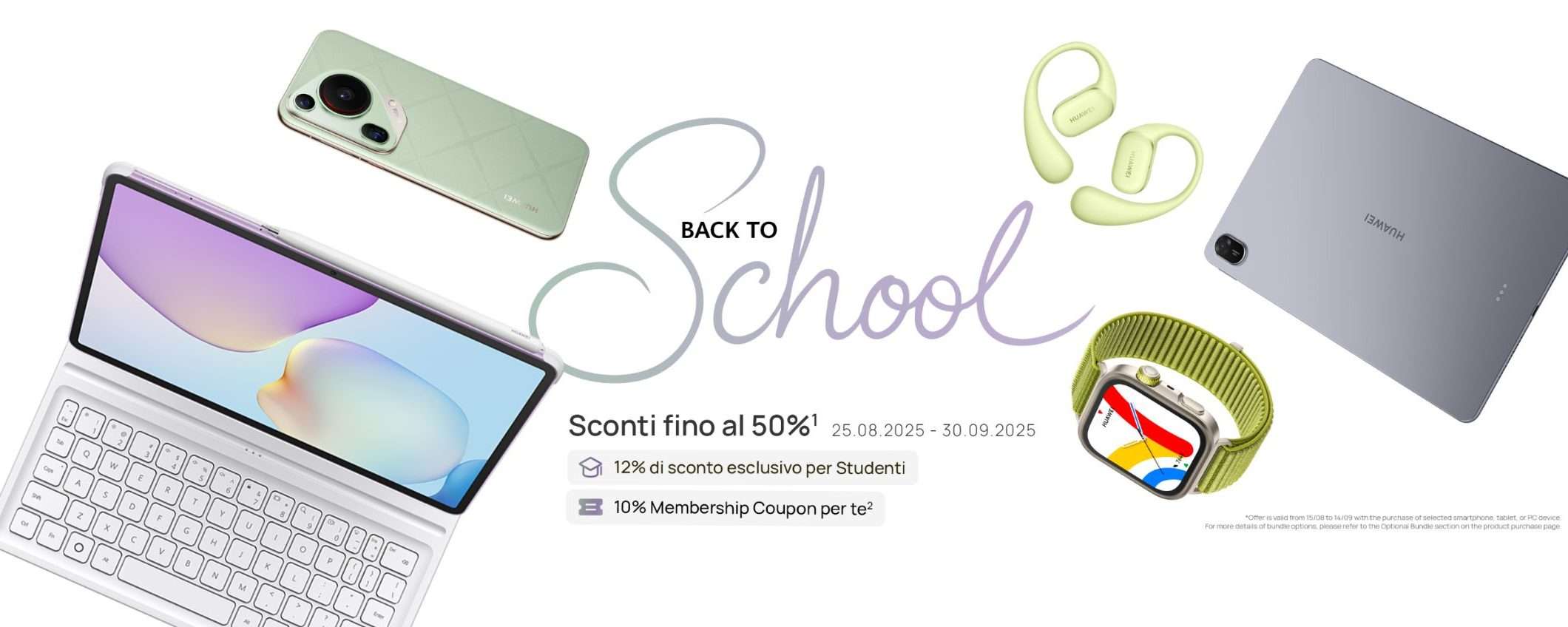 Huawei Back to School 2025: sconti fino al 50% e coupon esclusivi