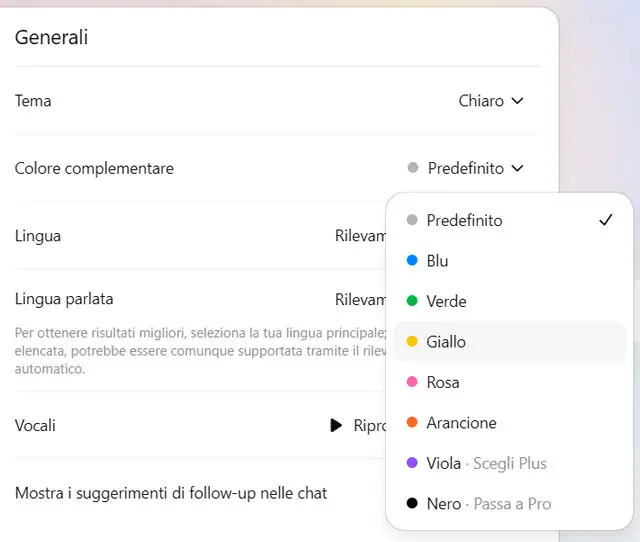 La selezione del colore complementare per la nuova interfaccia di ChatGPT