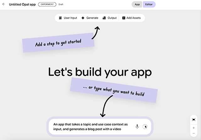 L'interfaccia di Google Opal