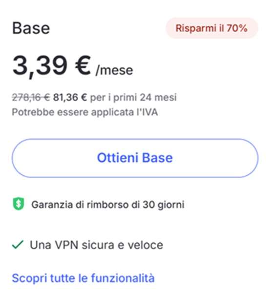 nordvpn piano base 3,39 euro