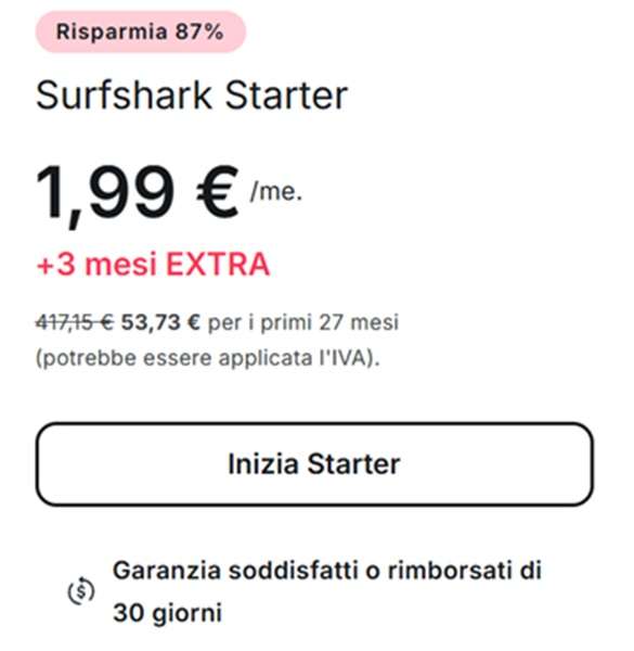 surfshark starter 1,99 euro offerta
